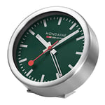 Mondaine Mini Horloge Murale et réveil avec boîtier en Aluminium argenté - Couleur du Cadran : Vert forêt - Diamètre : 12,5 cm - A997MCAL66SBV