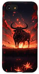 Coque pour iPhone SE (2020) / 7 / 8 Bull bison rouge vif coucher de soleil, étoiles de nuit lune fleurs #4