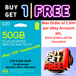 EE Sim Card Pay As You Go Pack 50GB DATA £20 Unlimited SMS Mini Micro Nano PAYG