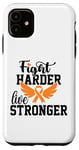 Coque pour iPhone 11 Lutte plus dur Live Stronger Orange Ribbon Sensibilisation à la leucémie