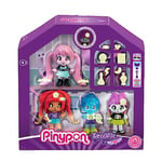 Pinypon - Terrific Friends | Pack de 4 Figurines Fille Vampire, Fille Loup, Fille Squelette et garçon fantôme, poupées avec décorations et Accessoires phosphorescents, +4 Ans