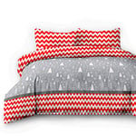 AmeliaHome 06303 Parure de lit 4 pièces en Flanelle 100% Coton avec 2 taies d'oreiller 80 x 80 cm et 1 Housse de Couette avec Fermeture Éclair Collection Christmas Mess Sapin Blanc/Rouge/Gris