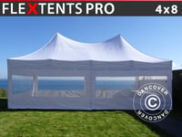 Snabbtält Depåtält Easy-up tält Eventtält Partytält FleXtents PRO Peak Pagoda 4x8m Vit, inkl. 6 sidor