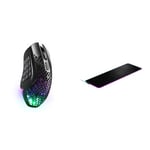 SteelSeries Aerox 9 Wireless - Souris MMO sans Fil perforée - RGB - Ultra-légère & Tapis de Souris de Jeu en Tissu QcK Prism - Éclairage RGB à 2 Zones