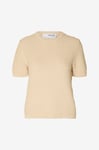 Selected FEMME - Tröja slfDora SS Knit O-neck - Beige