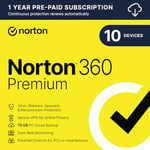 Norton 360 Premium 2024, Antivirus software for 10 Devices and 1-year subscription with automatic renewal, Includes Secure VPN and Password Manager, PC/Mac/iOS/Android, Activation Code by email