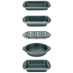 Progress COMBO-7942 Shimmer Collection Non-Stick Oven Tray Set, Including 39 cm Roaster, 28 cm Loaf Baking Pan, 30 cm 6 Cup Muffin Tray, 28 cm Round Pan and 27 cm Square Pan, Green