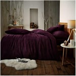 GC GAVENO CAVAILIA Fleece Bedding King Size Duvet set - Faux Fur Duvet Cover Set (230x220) - Breathable Fluffy Quilt Cover & Pillow Cases - Thermal Warm Soft Teddy Bear Bedding & Linen - Aubergine