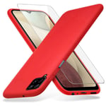 Richgle Samsung Galaxy A12 / Galaxy M12 Case & Tempered Glass Screen Protector, Slim Soft TPU Silicone Case Cover Shell For Galaxy A12 / Galaxy M12 - Red RG80895