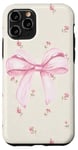 Coque pour iPhone 11 Pro Gros nœud rose esthétique sur coquette beige floral vintage fille