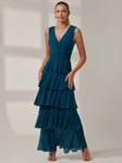 Jolie Moi Tiered Mesh Maxi Dress, Petrol Blue