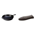 LODGE L10SK3CN 30.48 cm/12 inch Pre-Seasoned Cast Iron Round Skillet/Frying Pan, Black & Mini Silicone Hot Handle Holder, Black, Inoxidable