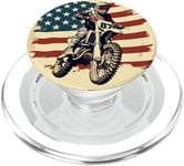 Motocross Rider Dirt Bike Drapeau Américain Vintage USA PopSockets PopGrip pour MagSafe