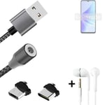 Data charging cable for + headphones Oppo A57s + USB type C a. Micro-USB adapter