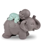 Zen'Light Statue Buddha Bonze Sleeping on Elephant - Zen Atmosphere in Your Sacred Room - Beautiful Lucky Figurine - Height 9.5 cm, Brown & Green