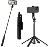 Trepied Smartphone, Selfie Stick Quad Trépied avec télécommande Bluetooth, Extensible Perche a Selfie Trepied Aluminium à Rotation à 360 °, Compatible avec Gopro, iPhone, Samsung, Xiaomi