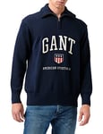 GANT Men's D2. Retro Shield Halfzip Pullover Sweater, Evening Blue, S