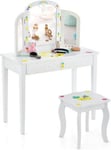 Coiffeuse Enfant Table de Maquillage avec Miroir Triptyque et Tabouret Charge 50KG pour Enfants 3 Ans Ananas