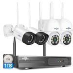 【PTZ+5MP】 Kit Caméra de Surveillance WiFi Extérieure,20M Vision Nocturne Colorée,Hiseeu Kit Vidéo Surveillance 10CH NVR 1To HDD et 4X5MP Caméra, Détection Mouvement,Audio 2 Voies,Alarme Son Lumieuse