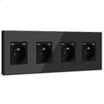 BSEED Quadruple Prise Murale avec 2 Ports USB,16A Prise de Courant Alternatif avec Panneau en Verre,Multiprise Murale Max 2.1A,Convient au Smartphone, à la Tablette (4 Prise avec 2 Ports USB,Noir)