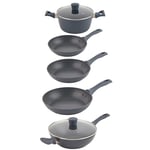 Salter COMBO-9232 Marino 5 Piece Pan Set – Non-Stick Cookware with Frying Pans, Stockpot, Wok with Lid, Induction Suitable Soup Cooking Pots, Forged Aluminium, PFOA-Free, Casserole, Curries, Pancakes