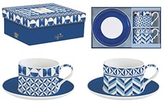 COFFRET 2 DEJEUNERS 24CL EN PORCELAINE GEOMETRIC BLUE