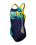 Arena Girls Light Tricks Pro Back One Piece Swimsuit, Navy-Soft Green-Multi, 12-13 Years UK