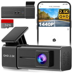 Dash Cam Front WiFi 2.5K 1440P Car Camera, Mini Dash Camera for Cars, Dashcams with App, Night Vision, 24H Parking Mode, G-Sensor, Loop Recording, 32G Card, Support 256GB Max