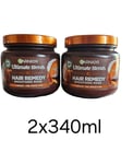 2 X GARNIER Ultimate Blends Hair Remedy Smoothing Mask Dry Frizzy Hair Coconut 