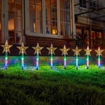 Star Stake Lights Set Of 8 Battery Powered Garden Multi Coloured LED Xmas Light