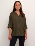 KAFFE Milia Long Sleeve Notch Neck Blouse, Forest Night