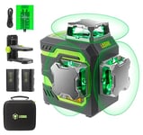 LasGoo LG-3D Niveau Laser Auto-nivelant 3x360°- Laser 3D à Faisceau Vert pour Construction et Alignements - 2 Batteries Rechargeables (20h) - Support Magnétique Rotatif et Relevable，Vert