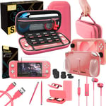 Orzly Switch Lite Accessories Bundle - Case & Screen Protector for Nintendo Switch Lite Console, USB Cable, Games Holder, Comfort Grip Case, Headphones, Thumb-Grip Pack & More - Coral