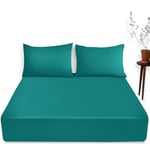 Extra Deep Fitted Single Bed Sheet- Polycotton Plain Dyed Hotel Quality Bedding- 16"/40 cm Fitted Sheet- Deep Teal