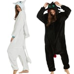 Tandlös drake Vit Svart Onesie Vuxen unisex Flanell Pyjamas Anime Cosplay Kostym Träna din natt Fury Sovkläder E46762ac Black XL  176*185cm