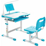 Bureau Enfant,Ensemble Table et Chaise pour Enfants avec Lampe, Plaque de Table Inclinable,Hauteur et Angle Réglables, Lumière led (Bleu) - Goplus