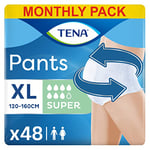 TENA Pants Super, 48 pairs, Unisex Incontinence Pants (4 x 12 packs) for Women and Men with Heavy Bladder Weakness, Designed for Everyday Life with Triple Protection and Dual Absorption Zones, Size XL