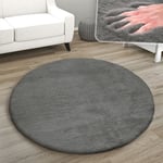 Paco Home - Tapis De Salon, Rond Petit Tapis En Fausse Fourrure, Chambre d'Enfants, Peluche Shaggy Tapis De Lit Anthracite, 100 cm rond