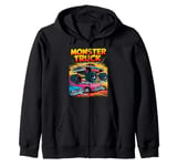 Monster Truck Crushing Cars Tee for Monster Truck Lovers Zip Hoodie