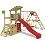 Fatmoose - Aire de jeux Portique bois FruityForest avec balançoire SurfSwing et toboggan Maison enfant exterieur avec bac à sable, échelle d'escalade