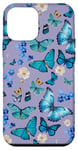 iPhone 12 mini Blue Butterflies and Floral Pattern on Lavender Purple Case