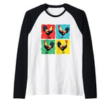 Colorful Funny Chicken Art, Crazy Chicken Rooster Family Raglan Baseball Tee