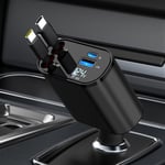 Charger De Voiture Retractable,Charger Telephone Rapide 60w,Cables Retractables Double Type C Et Adaptateur Chargeur A 2 Ports Usb,Pour Galaxy/Google Pixel/Iphone