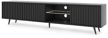 Selsey Meuble TV Armoire De Télévision sur Pieds Noir 175 cm À Lamelles Éclairage LED Noir Bello