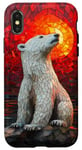 Coque pour iPhone X/XS Style de mosaïque de vitrail de coucher de soleil d’ours