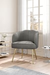 Grey Matte Velvet Petal Backrest Tub Armchair with Golden Metal Legs