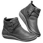 LYYJF Bottes en cuir pour femme - Imperméable - Soutien de la voûte plantaire - Chaussures confortables d'hiver décontractées - rond - Pour la marche, le ski, le sport, la course, le travail, la plage, les voyages, l'intérieur et l'extérieur, gris, 36 EU