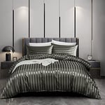 Housse de Couette 240 x 260 Satin Anthracite Gris Rayures Parure de lit Soie Lisse Soyeux Brillant Unie Adulte 2 Personne Modern Uni Linge de Lit avec Fermeture éclair et 2x 65x65cm Taies d'oreiller