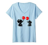 Womens Cute Elephants Holding Funny Red Nose Balloons 2024 Kids V-Neck T-Shirt