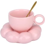 Keramisk Kaffekopp, Moln Kaffekopp och Fat Set, Söt Kopp med Blomma Sked och Solros Underlägg, Kawaii Tekopp med Tallrik Pink